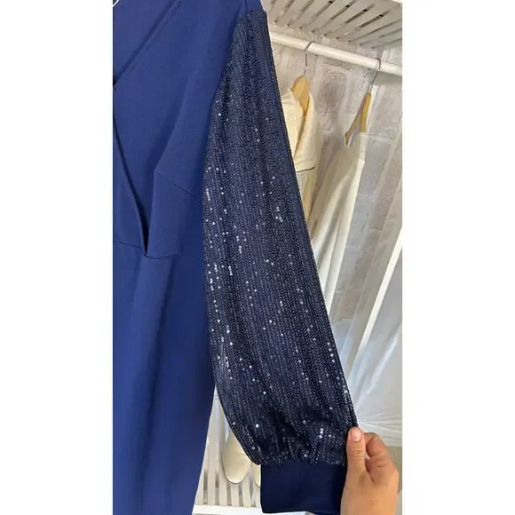 Emery Rose Women's Size 5XL Navy Sequin Sleeve Sheath Knee Length Dress #0421 - Picture 3 of 14